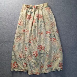 DSB  Midi Skirt Womens XS Ivory Floral Gathered A-Line USA Vintage Cottagecore